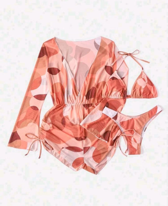 Damen Strand-Outfit mit langärmliger Überbluse und Bikini R&B