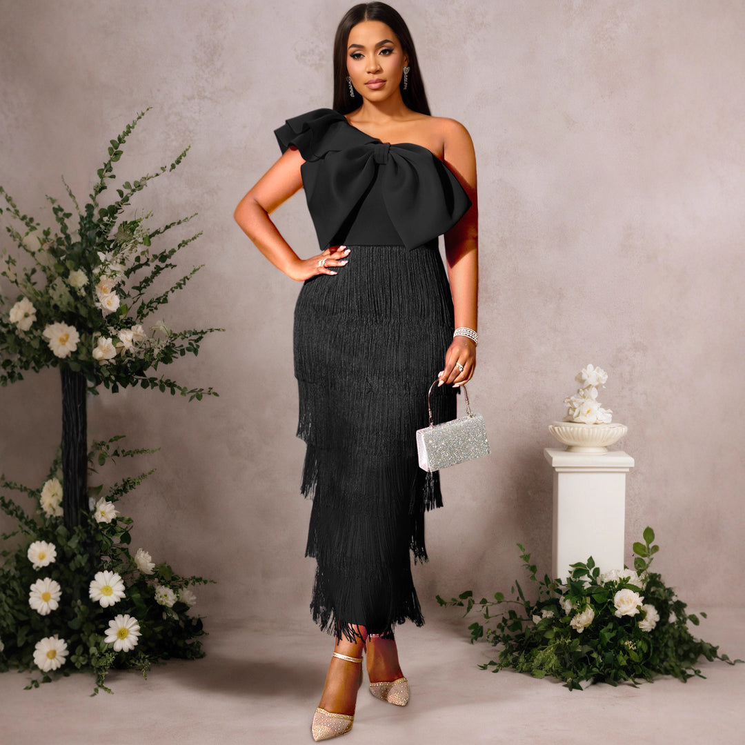 Damen Cocktailkleid mit voluminösem Rüschendesign und Fransen R&B