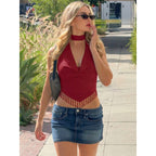Damen Chic Cropped Top mit Glitzer-Details und offenem Rückenausschnitt R&B