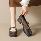 Damen Ballerinas mit dekorativem Riemchen und bequemer Blockabsatz