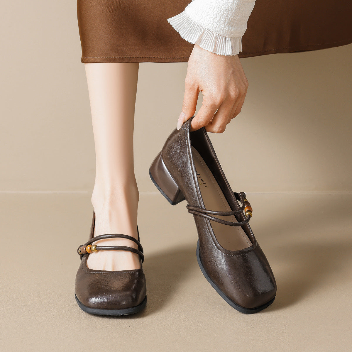 Damen Ballerinas mit dekorativem Riemchen und bequemer Blockabsatz