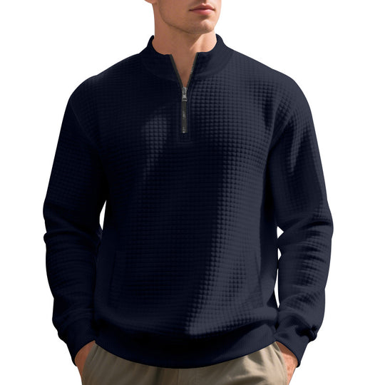 Herren Sweatshirt mit halbem Reißverschluss und strukturiertem Design R&B