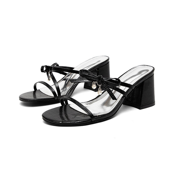 Damen elegante Sandaletten mit dekorativem Schleifen-Design und Blockabsatz R&B