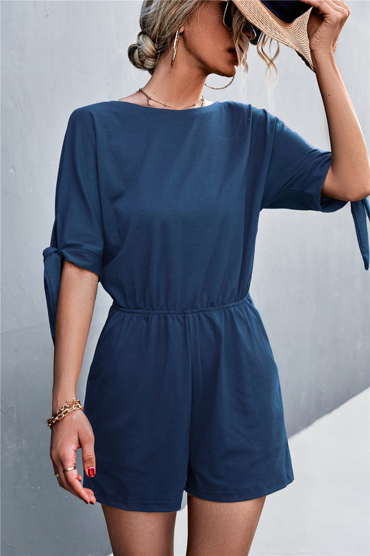 Damen Jumpsuit mit luftiger Passform und modischen Ärmelbändern R&B