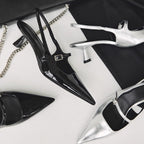 Damen Slingback High Heel Schuhe mit glänzender Oberflächenstruktur R&B