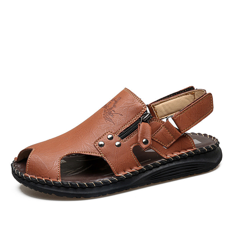 Herren Stilvolle und bequeme Leder-Sandalen mit verstellbarem Riemen R&B