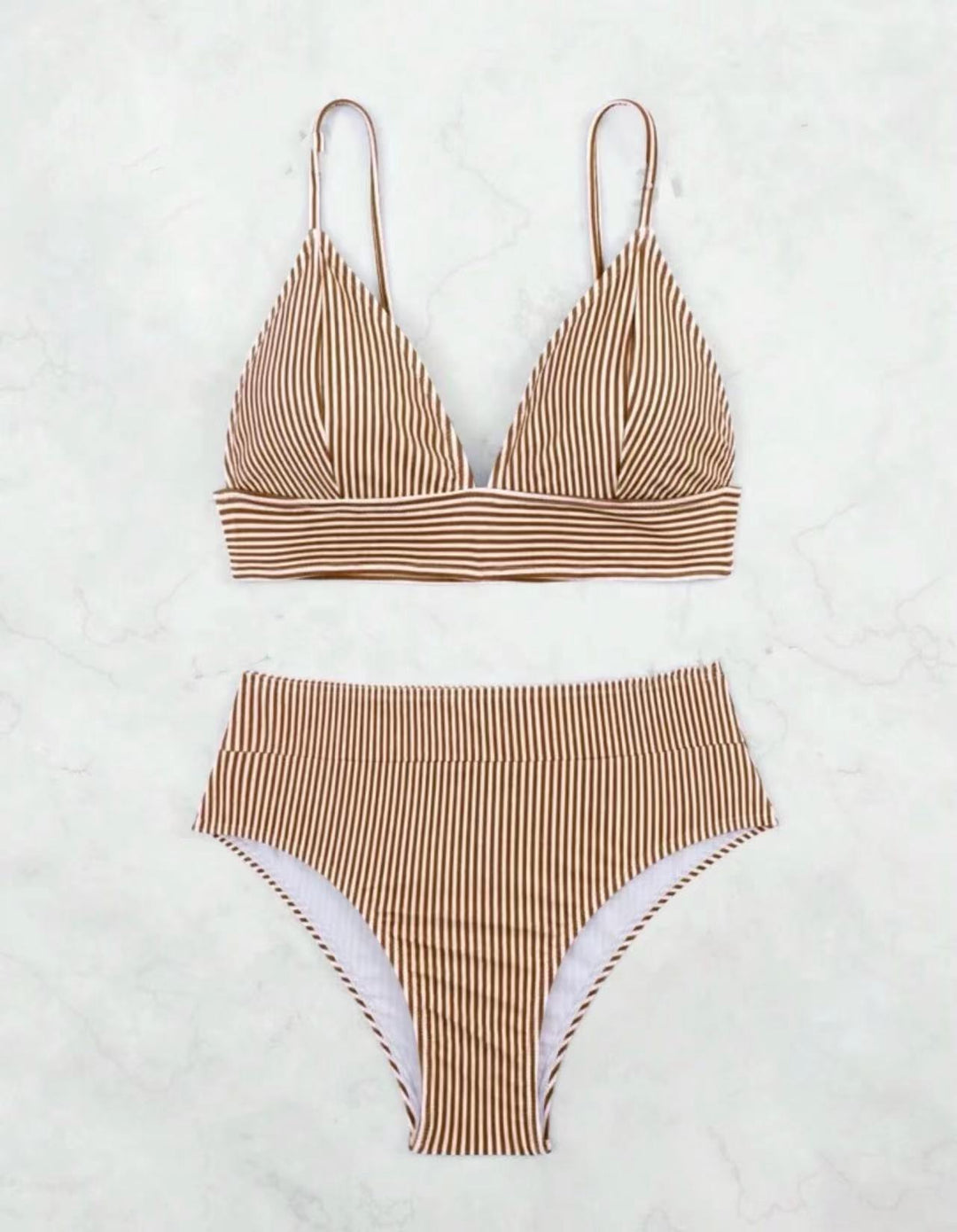 Damen Hochgeschnittener Bikini mit elegantem Streifenmuster R&B