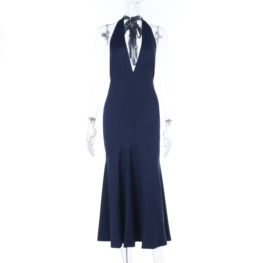 Damen elegantes Maxikleid mit tiefem V-Ausschnitt und raffiniertem Schleifendetail R&B