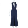 Damen elegantes Maxikleid mit tiefem V-Ausschnitt und raffiniertem Schleifendetail R&B
