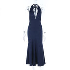 Damen elegantes Maxikleid mit tiefem V-Ausschnitt und raffiniertem Schleifendetail R&B