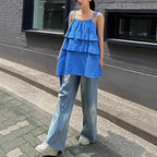 Damen luftiges Schwingkleid mit mehrlagigem Design und verstellbaren Trägern R&B