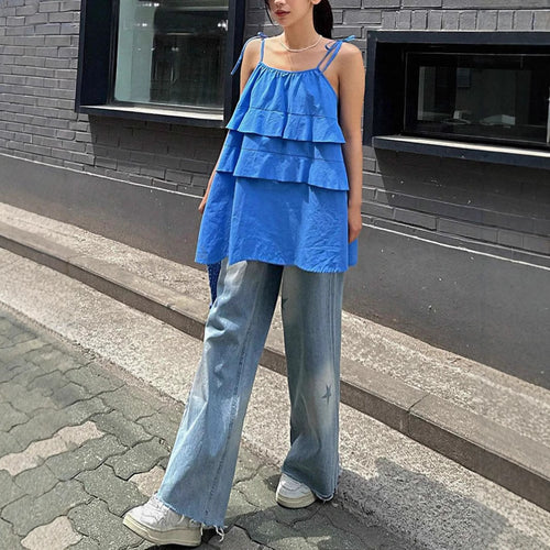 Damen luftiges Schwingkleid mit mehrlagigem Design und verstellbaren Trägern R&B