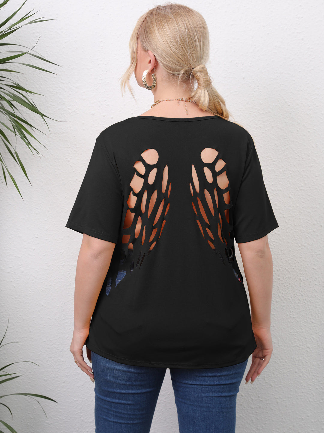 Damen angesagtes T-Shirt mit kreativen Ausschnitten R&B