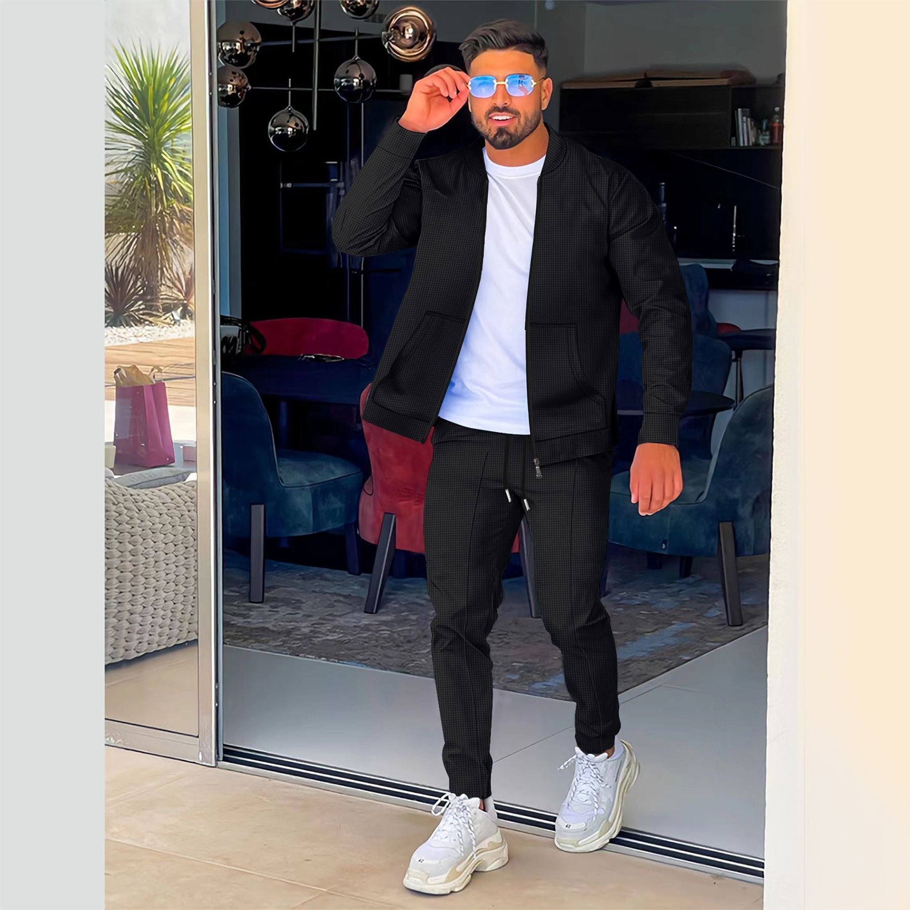 Herren modisches Athleisure Set mit strukturiertem Design und elastischem Bund R&B