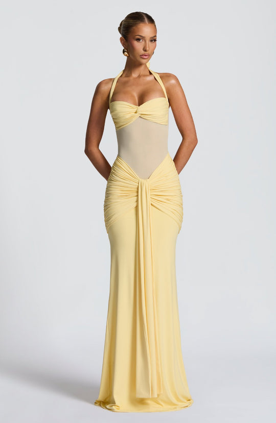 Damen figurbetontes Abendkleid mit innovativem Rüschendesign und fließendem Schnitt R&B