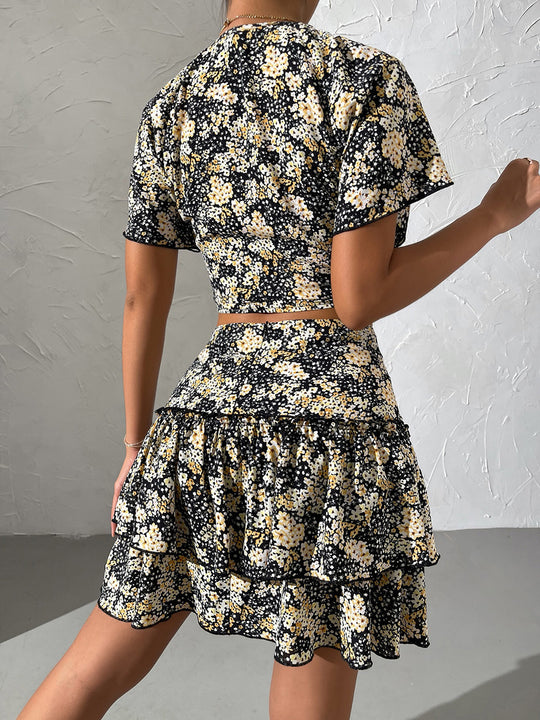 Damen Blumiges Mini-Kleid mit Raffungen und Rüschendetails R&B
