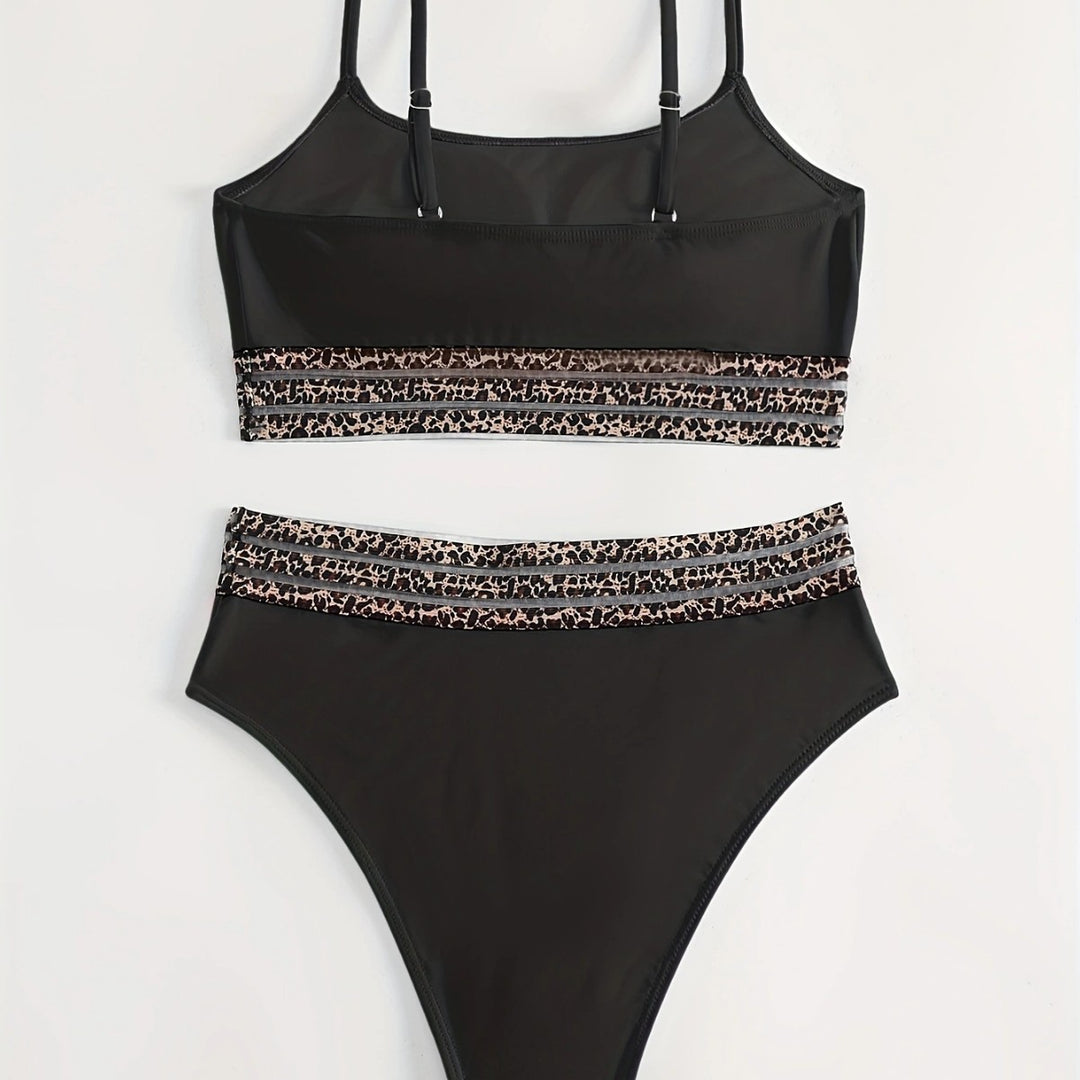 Damen Bikini-Top mit hoch geschnittenem Unterteil und Leopardendruck R&B