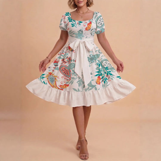 Damen elegantes Maxikleid mit floralem Design und Taillengürtel R&B