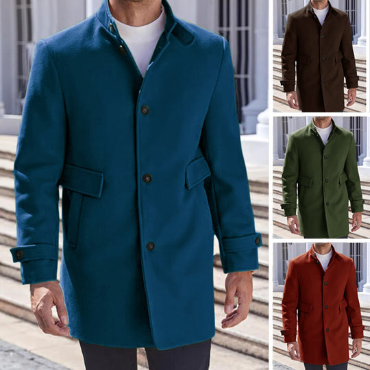 Herren eleganter Mantel mit praktischem Stehkragen und Taschen R&B