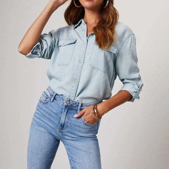 Damen Denim-Hemd mit praktischen Brusttaschen und lässigem Schnitt R&B