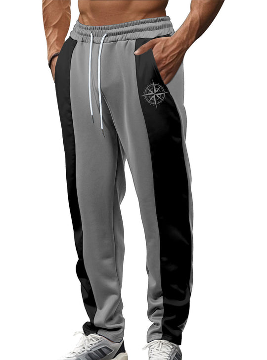 Herren nan sportive Trackpants mit seitlichen Kontrastbahnen elastischem Bund Kordelzug und Hirschstickerei R&B