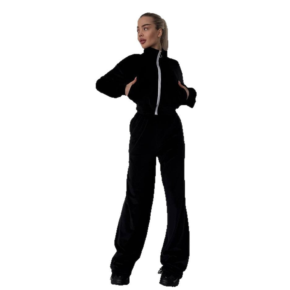 Damen sportlicher Fleece-Jogginganzug mit gestochenem Reißverschluss und weichem Innenfutter R&B