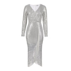 Damen Festliches Kleid mit schimmernden Fransen und elegantem Wickelausschnitt R&B