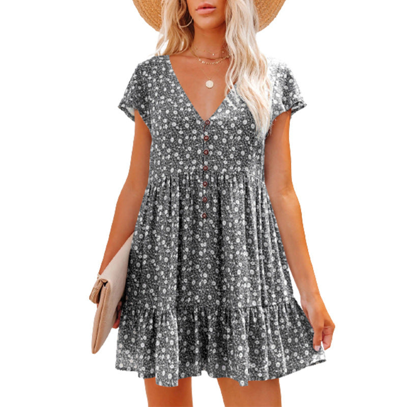 Damen Sommerkleid mit floralen Mustern und Knopfdetails R&B