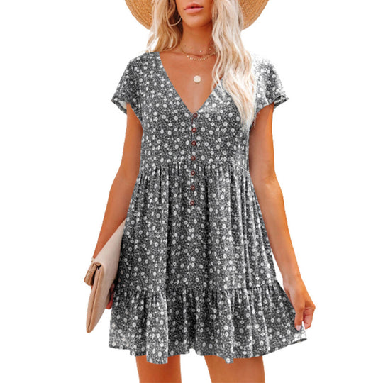 Damen Sommerkleid mit floralen Mustern und Knopfdetails R&B