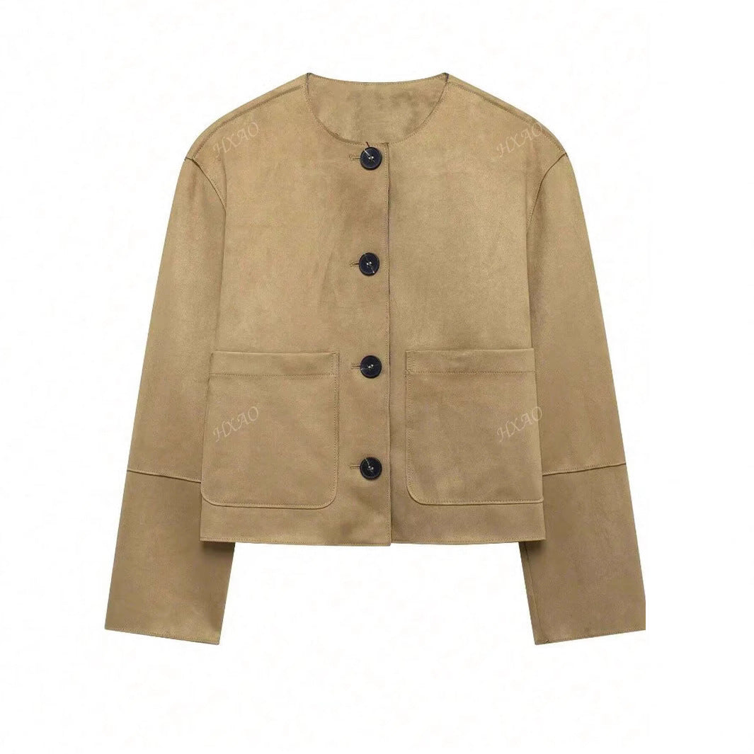 Damen modische Kurzjacke mit praktischen Taschen und Knopfverschluss R&B