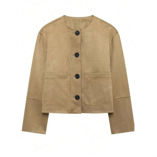 Damen modische Kurzjacke mit praktischen Taschen und Knopfverschluss R&B