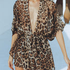 Damen Strandkimono mit tiefem V-Ausschnitt und eleganten Krawattendetails R&B