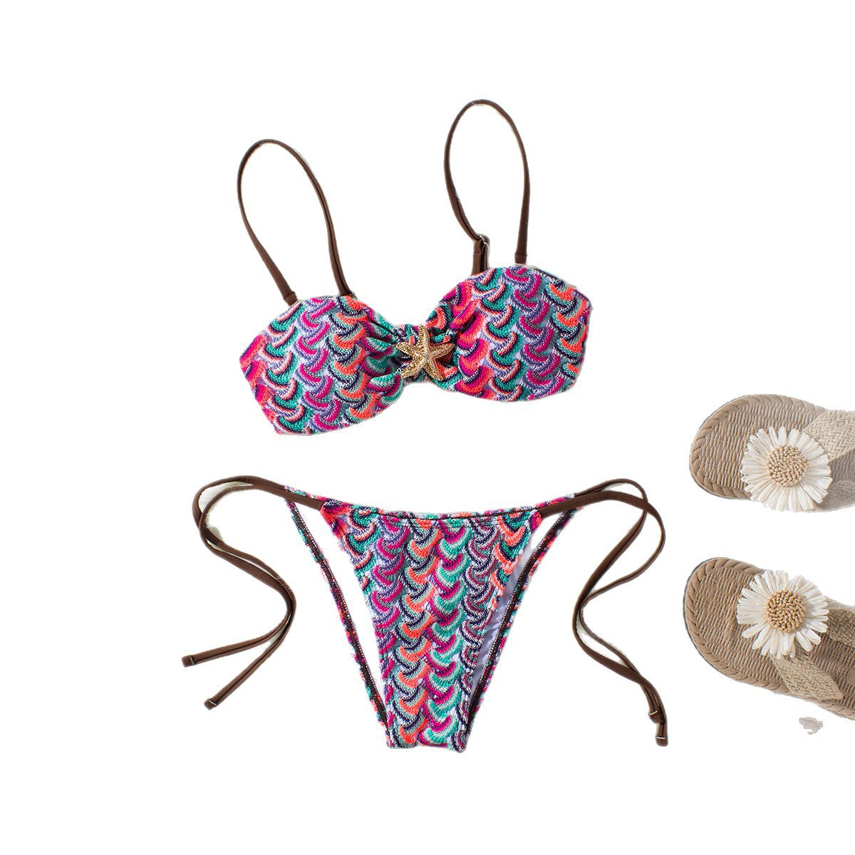 Damen Bandeau-Bikini mit glamourösem Muschelmuster R&B