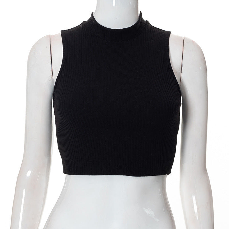 Damen Hochgeschlossenes Crop-Top aus Rippstrick R&B