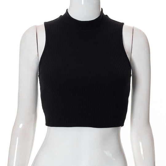 Damen Hochgeschlossenes Crop-Top aus Rippstrick R&B