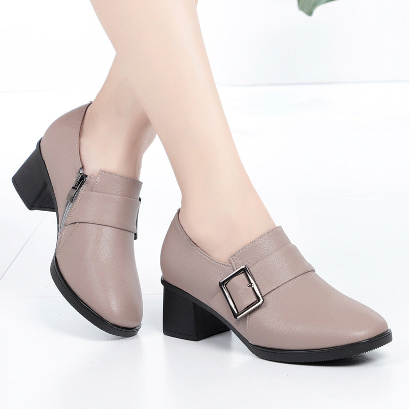 Damen elegante Stiefeletten mit modischem Riemen und hochwertigem Blockabsatz R&B