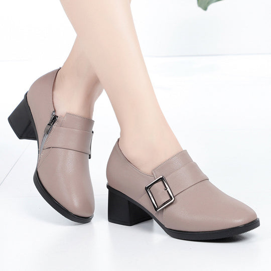 Damen elegante Stiefeletten mit modischem Riemen und hochwertigem Blockabsatz R&B
