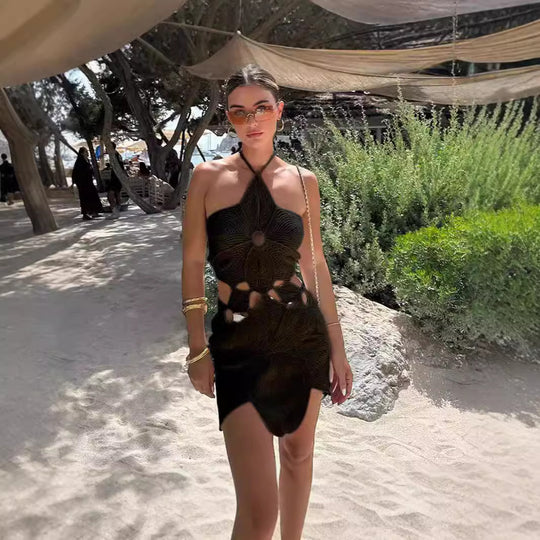 Damen Häkelkleid mit Cut-Outs und Blumenmuster R&B