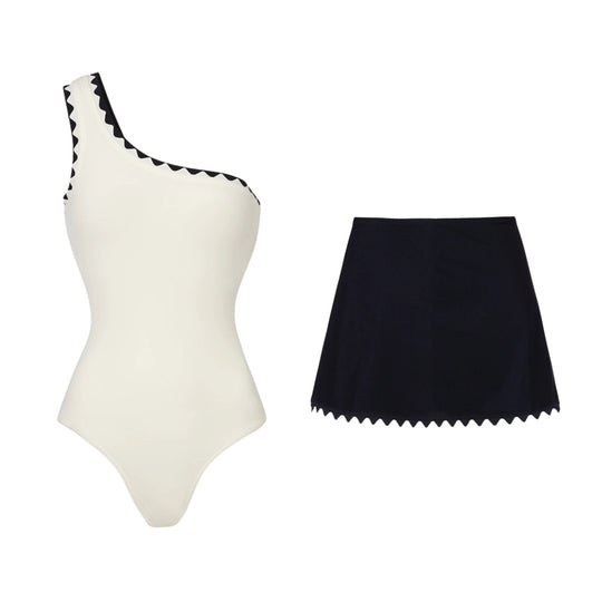 Damen Einteiler Badeanzug mit asymmetrischem Design und passendem Rock R&B