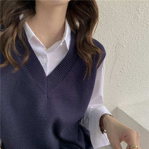 Damen Ärmellose Strickweste mit V-Ausschnitt und Rippdetails R&B