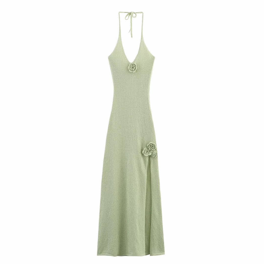 Damen Maxikleid mit floralem Akzent und niedrigem V-Ausschnitt R&B