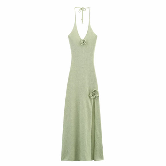 Damen Maxikleid mit floralem Akzent und niedrigem V-Ausschnitt R&B