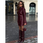 Damen elegante Kunstlederblazerjacke im taillierten Schnitt mit modischem Detail R&B