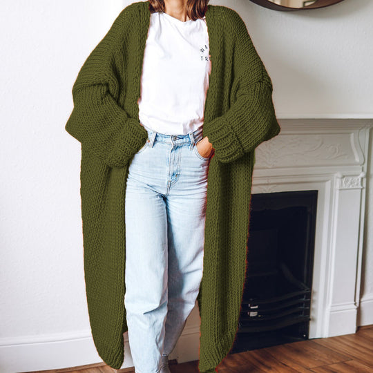 Damen Großer Strickmantel mit tiefen Taschen und voluminösen Ärmeln R&B