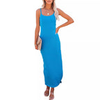 Damen Maxikleid mit feiner Ribstruktur und Spaghettiträgern R&B