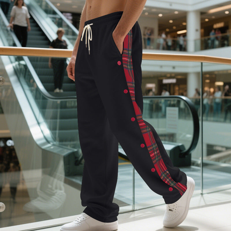 Herren Sportliche Jogginghose mit Karomuster und Druckknopf-Detail R&B