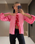 Damen modische Bluse mit Kordelzug und Puffärmeln R&B