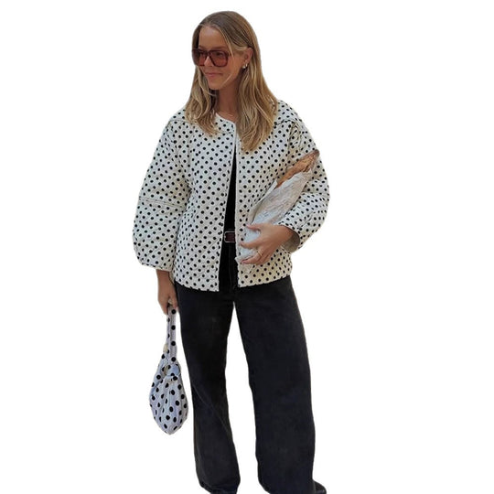 Damen gepolsterte Blousonjacke mit Punkten und voluminösen Ärmeln R&B
