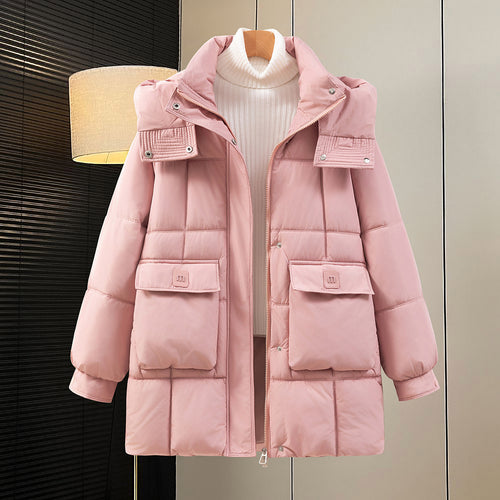 Damen funktionelle und stilvolle Winterjacke mit Taschen und Kapuze R&B