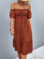 Damen Off-Shoulder Freizeitkleid mit eleganten Puffärmeln und floralen Mustern R&B